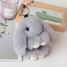 1 Pc Light Gray Plush Rabbit Keychain, Cute Bunny Pendant Car Keyring Bag's Decoration Keyring Backpack Accessory - Light Grey - View 4
