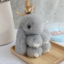 1 Pc Light Gray Plush Rabbit Keychain, Cute Bunny Pendant Car Keyring Bag's Decoration Keyring Backpack Accessory - Light Grey - View 8