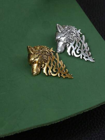 1 st. Fashionabel & Personligt anpassad Varg Huvud Design Enkel Kostym Krage Pin & Broscher Mest Populär I Europa Och Amerika