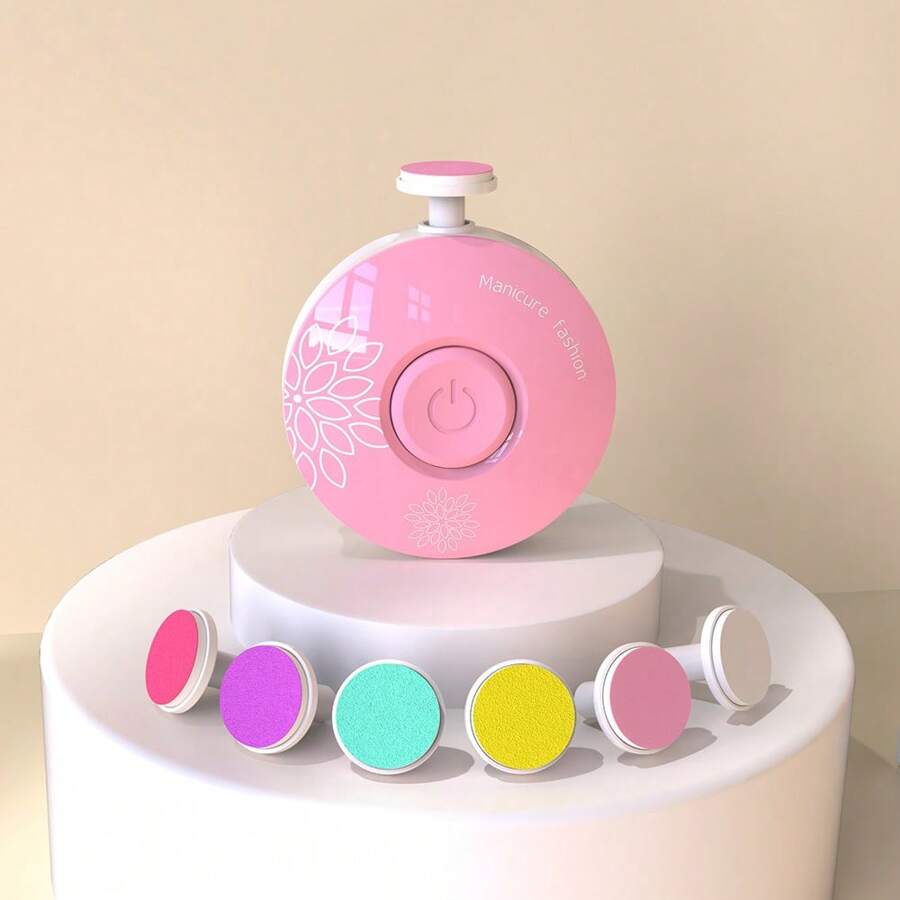 1pc AAA Battery Powered Baby Nail Clipper, Newborn Nail Trimmer Set With 6 Grinding Heads, Ergonomic Handheld Electric Manicure Kit, MQ-800, Suitable For Infants, Children And Adults - Sakura Powder - View 1