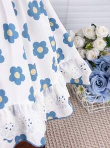 New Summer Digital Print Sunflower Baby/Toddler Girls' Ruffled Spaghetti Strap Dress With Double Layer Lace Hem