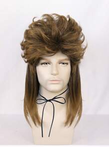 70 年代 80 年代男士复古假发 摇滚杜比假发 朋克摇滚迪斯科 带刘海的马尾假发 中长分层齐肩棕色带驼色挑染假发 渐变色合成发纤维 多色女士假发 中长蓬松分层假发和 1 件假发帽 - 漸層 - 查看 4