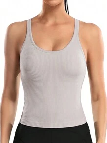 女士纯色加垫运动上衣，1 件