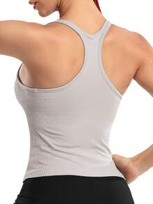 女士纯色加垫运动上衣，1 件