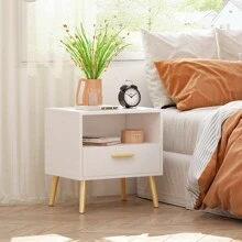 Modern Nightstand Bedside Table, End Side Table With Drawer And Open Cubby,White