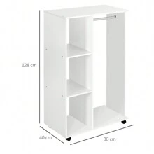 HOMCOM Open Wardrobe With Hanging Rail And Storage Shelves W/Wheels Bedroom - White - View 5