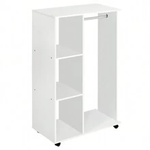 HOMCOM Open Wardrobe With Hanging Rail And Storage Shelves W/Wheels Bedroom - White - View 3