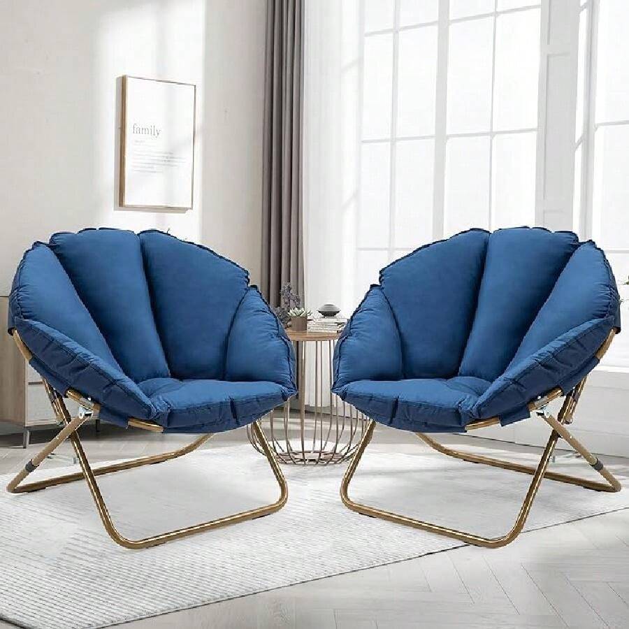 HOMEFUN Oversized Folding Saucer Chairs Set Of 2, Foldable Comfy Padded ...
