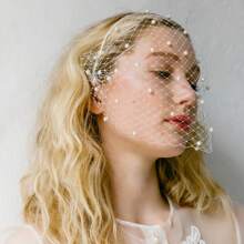 1 pieza Velo de jaula de pájaros negro y blanco misterioso con red, perlas falsas y diadema para fiesta de Halloween, baile de graduación y boda nupcial, accesorios para mujer - VA08 - Ver 6