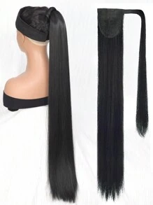 18-34英寸耐热合成直发马尾假发，黑色/棕色可选，夹式或环绕式佩戴，马尾假发，女士马尾假发 - 黑色 - 查看 3