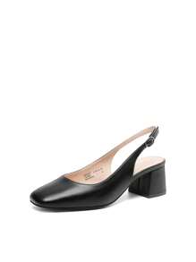 Women's Square Toe Low Chunky Heels Elegant Slingback Block Dress Shoes Comfortable Work Pumps For Spring Wedding Casual Or Formal Occasions - Black - View 4