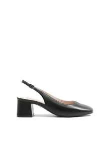 Women's Square Toe Low Chunky Heels Elegant Slingback Block Dress Shoes Comfortable Work Pumps For Spring Wedding Casual Or Formal Occasions - Black - View 5