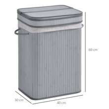 HOMCOM 70L Natural Wood Laundry Basket A Compartment W/Flip Lid Removable Lining Handles Board Base Foldable Durable Water-Resistant Dirty Clothes Storage Home Organisation Grey