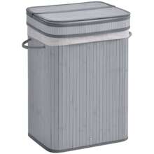 HOMCOM 70L Natural Wood Laundry Basket A Compartment W/Flip Lid Removable Lining Handles Board Base Foldable Durable Water-Resistant Dirty Clothes Storage Home Organisation Grey