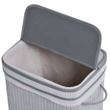 HOMCOM 70L Natural Wood Laundry Basket A Compartment W/Flip Lid Removable Lining Handles Board Base Foldable Durable Water-Resistant Dirty Clothes Storage Home Organisation Grey