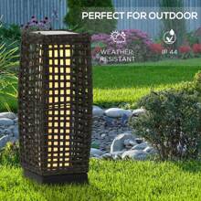 Outsunny Outdoor Rattan Solar Lantern, Brushed PE Wicker Patio Garden Lantern Wtih Auto On/Off Solar Powered LED Lights For Indoor & Outdoor Use, Porch, Yard, Lawn, Courtyard, Grey - Grey - View 9