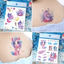 6 件裝閃光獨角獸臨時紋身貼紙適合女孩男孩,閃光卡通防水獨角獸彩虹蝴蝶結翅膀魔術棒星星閃亮圖案,非常適合睡眠和生日派對用品、禮物、禮袋填充物,持續 2-5 天 - 淺粉色 - 查看 4