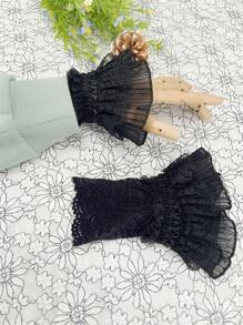 1 对百搭蕾丝短腕袖，女士网状花朵边框装饰假袖，短袖袖口适合运动衫和手套情人节情人节 - 黑色 - 查看 5