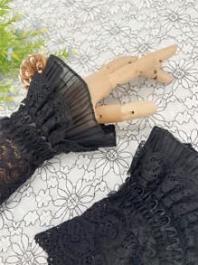 1 对百搭蕾丝短腕袖，女士网状花朵边框装饰假袖，短袖袖口适合运动衫和手套情人节情人节 - 黑色 - 查看 6