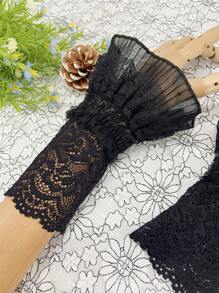 1 对百搭蕾丝短腕袖，女士网状花朵边框装饰假袖，短袖袖口适合运动衫和手套情人节情人节 - 黑色 - 查看 2