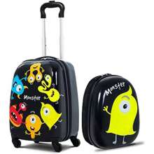 Children's Suitcase With Backpack, Kids Trolley, Children's Luggage With Wheels, Travel Suitcase With Telescopic Handle, Hard Case For Children, Children's Trolley Choice Of Colors (12"+16", Monster) - Black - View 1