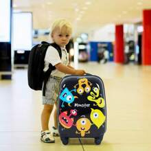 Children's Suitcase With Backpack, Kids Trolley, Children's Luggage With Wheels, Travel Suitcase With Telescopic Handle, Hard Case For Children, Children's Trolley Choice Of Colors (12"+16", Monster) - Black - View 2