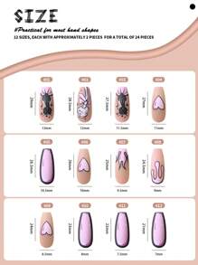 24pcs Long Coffin Press-On Nails Fun Manga Style Frosted Pink Heart Bow Flame Kitten Full Coverage Painted Press-On Nails Suitable For Ladies And Girls Press On Nails Nail Supplies - Multicolor - View 5