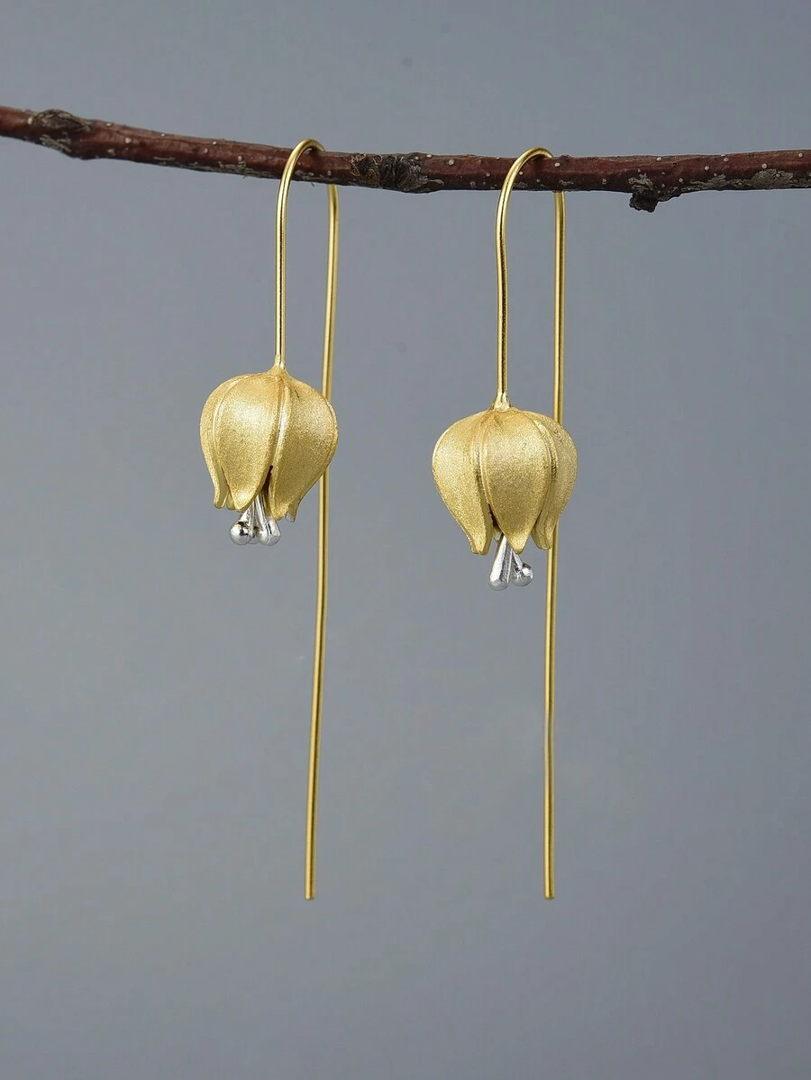 1 đôi Hoa uất kim hương Hoa Dangle Hoa tai Đối với phụ nữ S925 Bạc nguyên chất Thả hoa tai Ngày lễ Mẹ Ngày lễ tình nhân Tuyệt đẹp Và Duyên dáng Tốt Quý cô Đồ trang sức Qủa tặng - bông tai hoa tulip lớn - Xem 1