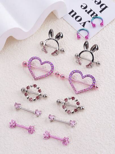 Morlyda 2 piezas Anillos para pezones con forma de corazón, loto y estrella de acero inoxidable sexy, adecuados para mujeres, regalo del Día de San Valentín, regalo del Día de la Madre