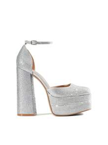 Women's High Chunky  Platform Glitter Pumps Closed Toe Block Heels Square Toe Ankle Strap Dress Christmas Wedding Party Prom Heels Shoes - Bạc/Lấp lánh - Xem 8