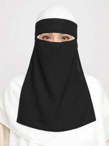 1pc Pearl Chiffon Soft & Skin-Friendly Solid Color Face Veil - Black - View 1