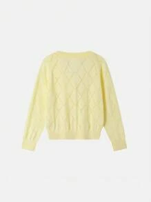 Annil Áo len cardigan nữ tuổi teen mùa xuân và mùa thu cổ chữ V bằng cotton nguyên chất Áo len cardigan đan ngọt ngào màu xanh - Màu vàng - Xem 2
