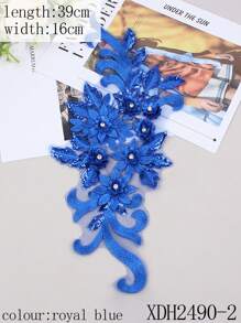 3D Thêu đính Với Hạt Cho đám cưới Đầm , Ăn mặc trang trọng , DIY Trang phục , Thêu Patch , Chiều dài : 39cm , Chiều rộng : 16cm - Xanh đậm - Xem 3