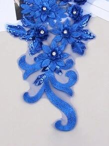 3D Thêu đính Với Hạt Cho đám cưới Đầm , Ăn mặc trang trọng , DIY Trang phục , Thêu Patch , Chiều dài : 39cm , Chiều rộng : 16cm - Xanh đậm - Xem 5