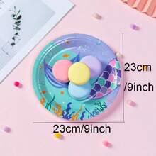 10 Piezas De Platos De Cena Desechables Con Patrón De Cola De Sirena Para Fiestas - Azul - Ver 5