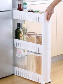1pc White Narrow Shelving Rack For Kitchen, Bathroom, Refrigerator Storage With Wheels - White - View 6