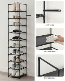 SONGMICS Zapatero de 10 Niveles, Organizador Zapatos, Zapatero Abierto Estrecho, 33 x 33 x 173 cm, Estantes de Tela no Tejida, Marco de Metal, para Dormitorio, Passillo, Negro LSR110B02 - Negro - Ver 6