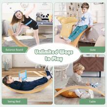 Balance Board For Children, 90x30x16.5cm Balancing Board Made Of Bamboo, Can Hold Up To 150kg, Wobble Board For Practicing Balance, Curvy Board For Children And Adults, Natural - Brown - View 3