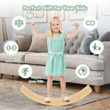 Balance Board For Children, 90x30x16.5cm Balancing Board Made Of Bamboo, Can Hold Up To 150kg, Wobble Board For Practicing Balance, Curvy Board For Children And Adults, Natural - Brown - View 4