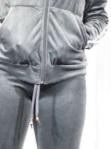 Conjunto de Pants de Mujer con Legging y sudadera con cremallera unicolor tejido de pana aterciopelado - Gris - Ver 4