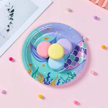 10 Piezas De Platos De Cena Desechables Con Patrón De Cola De Sirena Para Fiestas - Azul - Ver 3