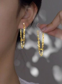 S925 Sterling Silver Super Sparkling Sparkling Kiss Chain Earrings Women's Jewelry Valentine's Day Gift Wedding Engagement Bridal Jewelry Valentines - Yellow Gold - View 5