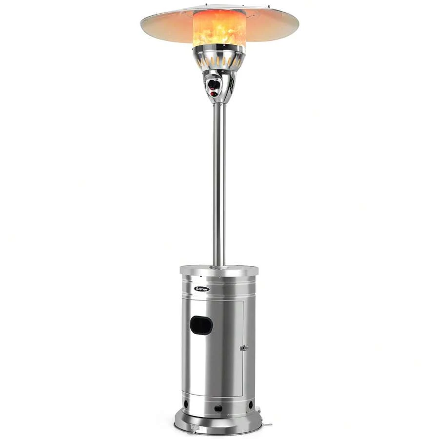 48,000 BTU Patio Propane Heater Stainless Steel W/Table & Wheels - Bạc - Xem 1