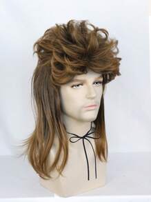 70 年代 80 年代男士复古假发 摇滚杜比假发 朋克摇滚迪斯科 带刘海的马尾假发 中长分层齐肩棕色带驼色挑染假发 渐变色合成发纤维 多色女士假发 中长蓬松分层假发和 1 件假发帽 - 漸層 - 查看 3