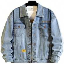 Chamarra Holgada De Moda De Mezclilla Bordada Para Hombre - Azul - Ver 3