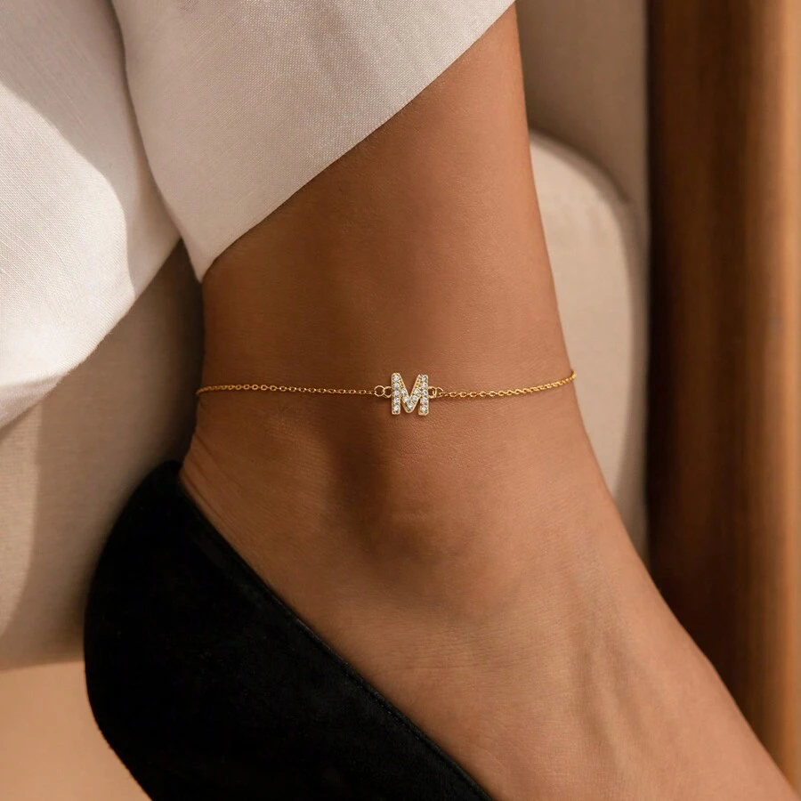 1Pc Classic Pave Initial Link Chain Anklet For Women - Anklets - View 1