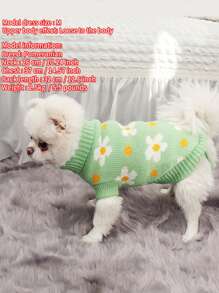 1pc Autumn And Winter New Cute Floral Pet Green Sweater, Cat Clothing, Pet Clothing, Dog Sweater - Green - View 11