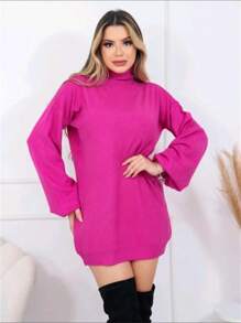 Women Sweater Dresses - Hot Pink - View 1
