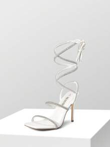 Giày cao gót quai mảnh cho nữ, Giày sandal buộc chân đính đá giả kim cương, Giày sandal cao gót dự tiệc quyến rũ cho lễ tốt nghiệp, tiệc tùng, đám cưới, ngày lễ tình nhân - trắng - Xem 1