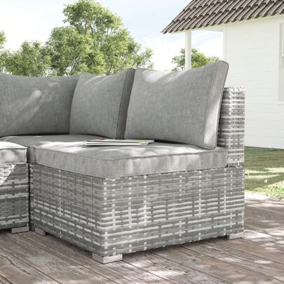 Outsunny Outdoor PE Rattan Furniture With Cushions, Garden Armless Chair With Adjustable Footpads And Back Support Cushion, For Garden, Yard, Terrace